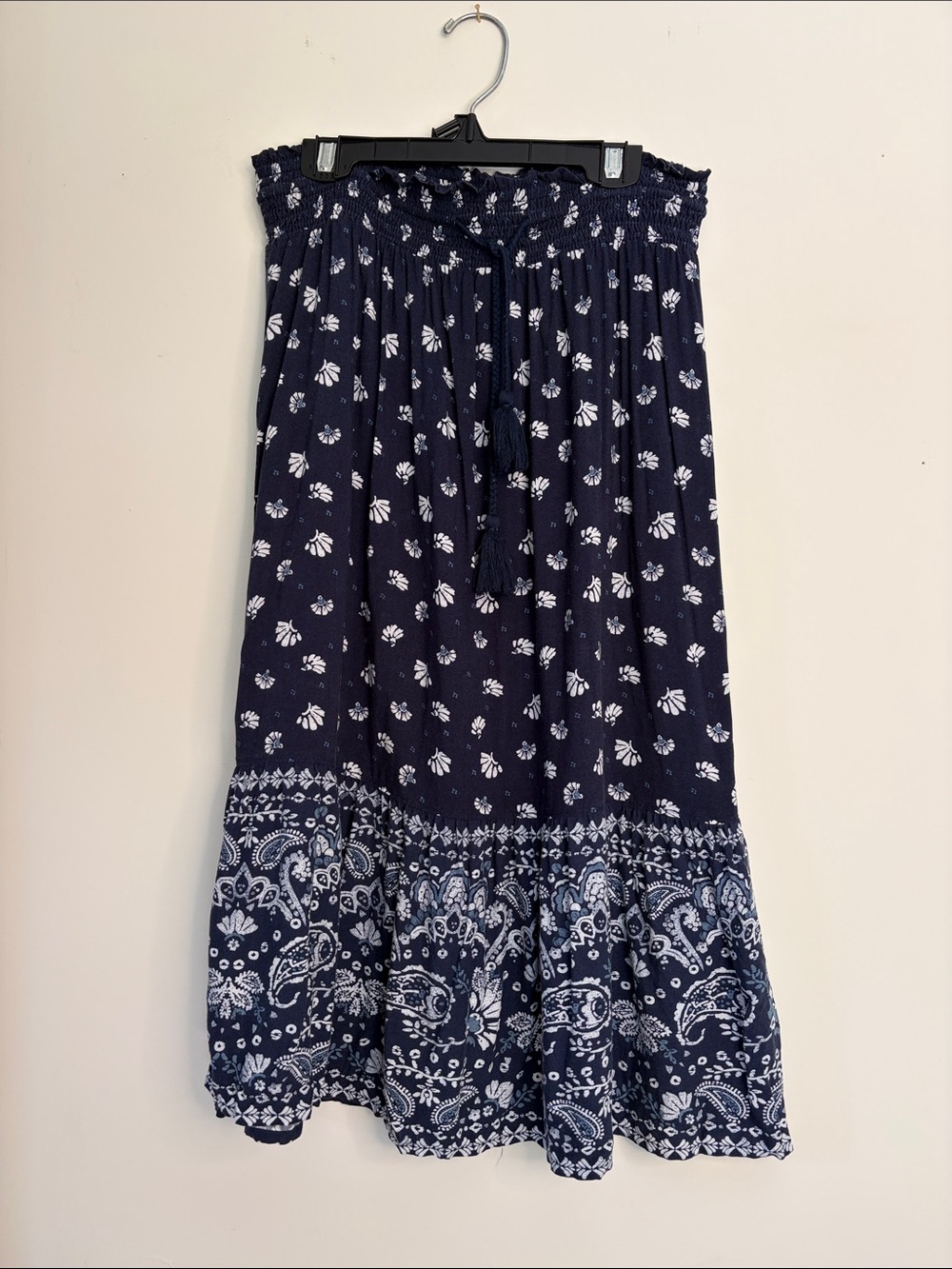 Sonoma Navy and White Floral Band Print Maxi Skirt